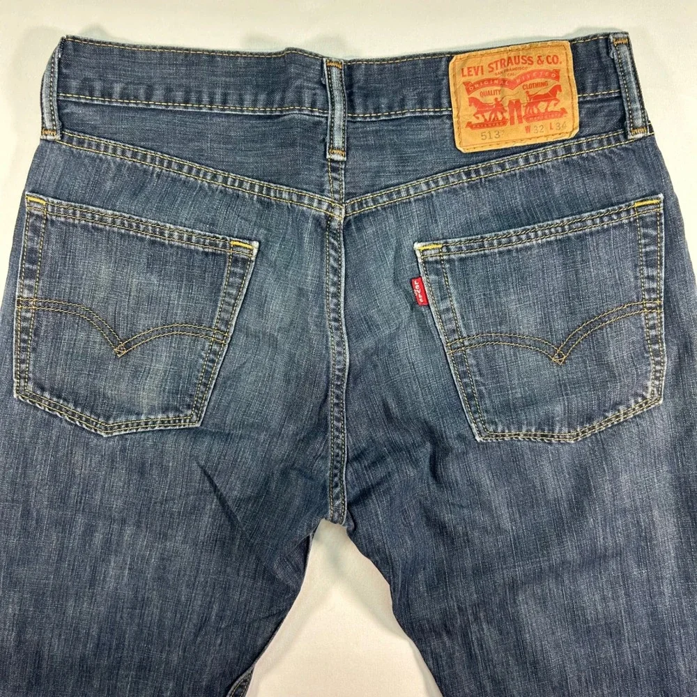 Mens Levis 513 Slim Straight Leg Dark Wash Denim Jeans 32x34 Blue 085130025